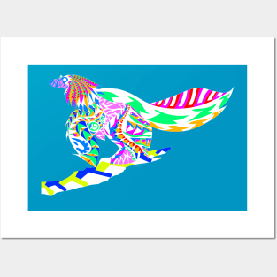 blue winged velociraptor the bird dinosaur ecopop Posters and Art